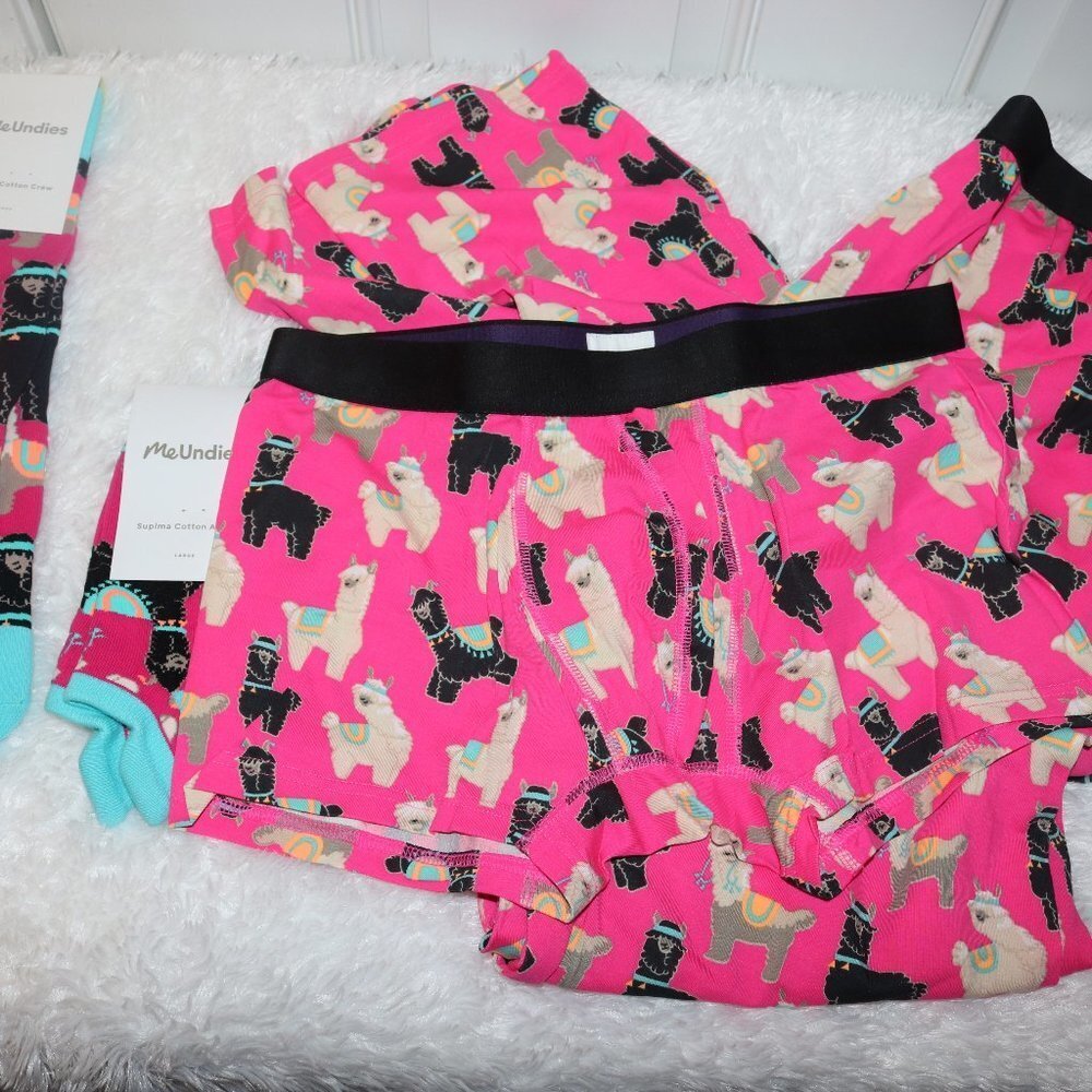 MeUndies Llama lot of 4 all large- lounge pants, trunks, crew, ankle socks NWOT